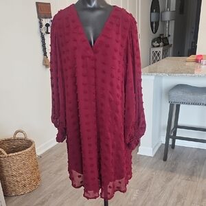JODIFL Deep Red Long Sleeve Dress, Size Lg